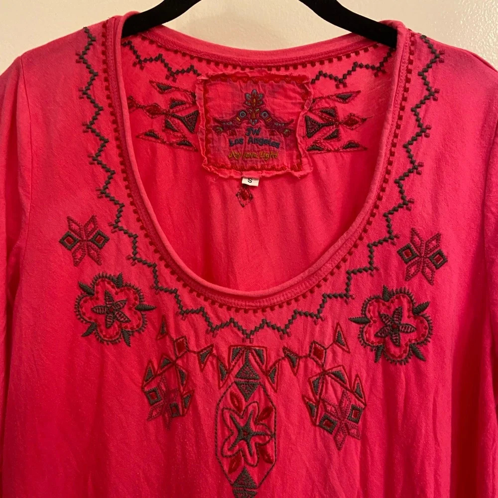 Johnny Was Embroidered Flowers Quarter Sleeve Blouse Pink Size Small - Picture 3 of 8